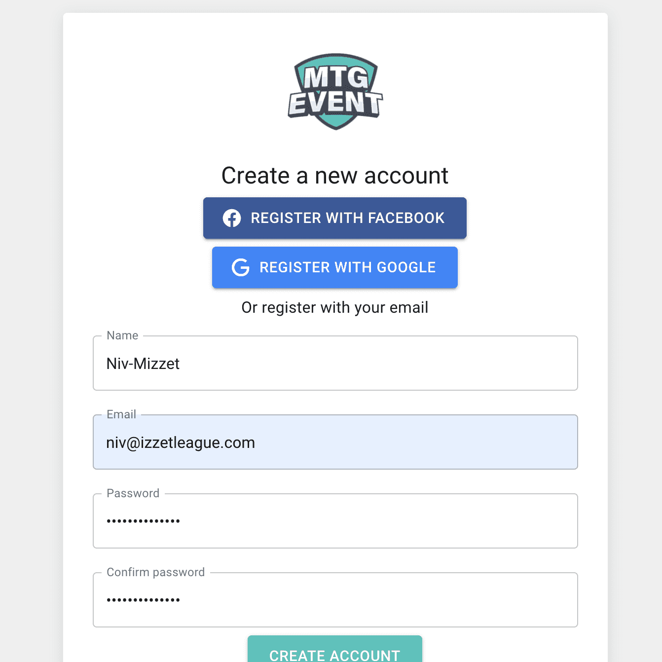 Create your free account at MTGevent.com