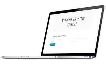 Mockup of a Macbook with the Test Room Locator website displayed