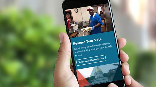 Voter restoration info pahe on a smartphone