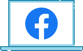 A laptop screen displaying a Facebook logo