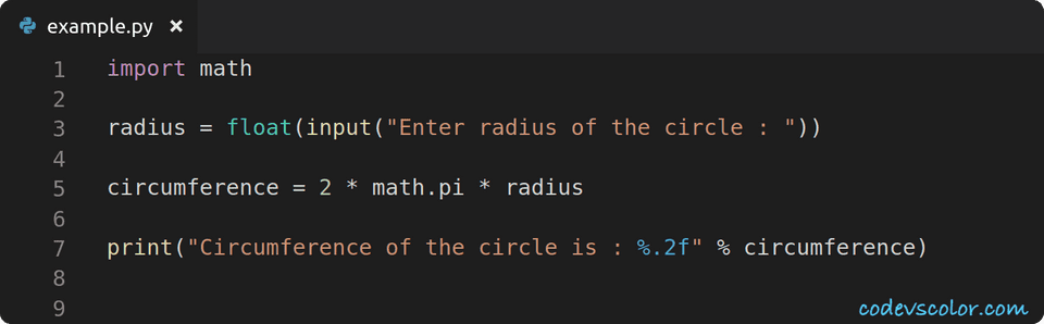 Python program to find the circumference of a circle - CodeVsColor