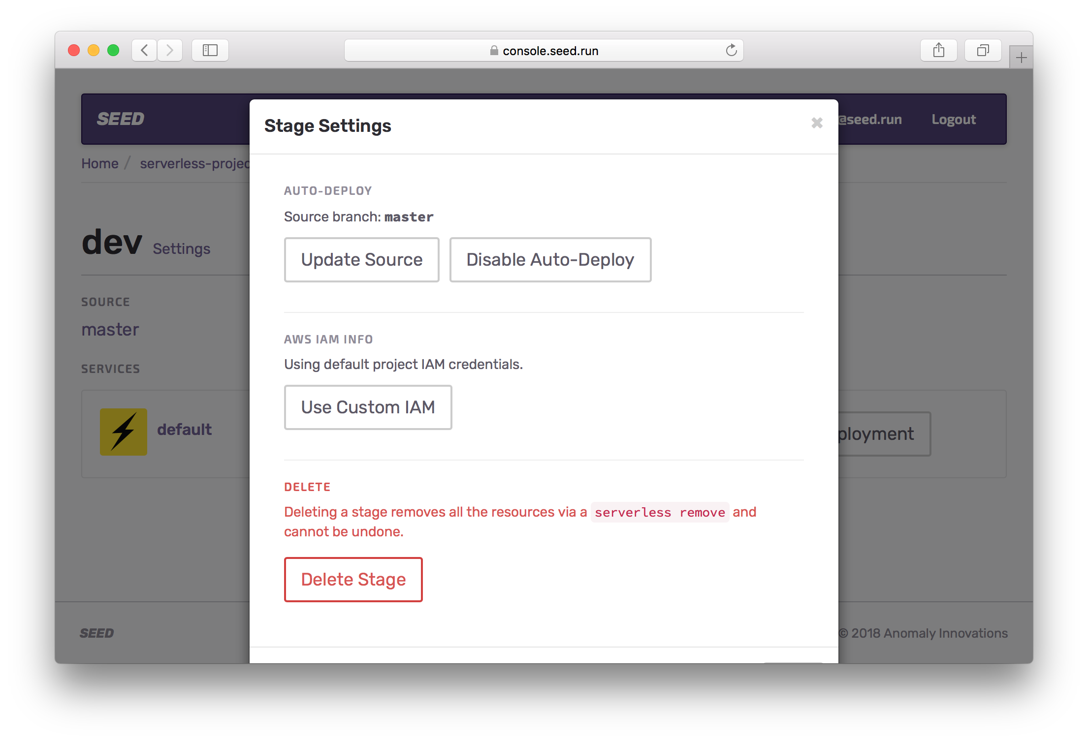 Custom IAM per stage panel