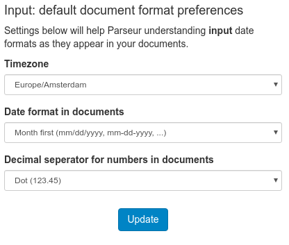 The input format preference form