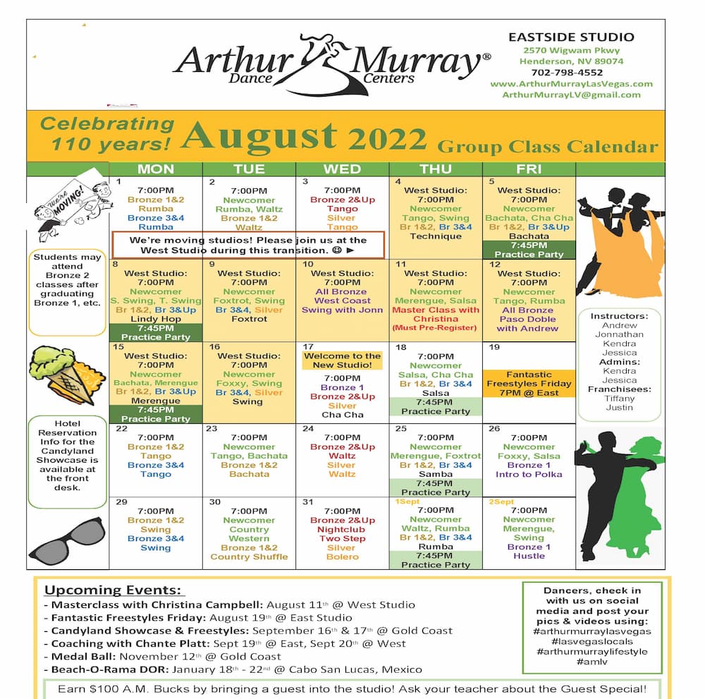 Arthur Murray Las Vegas East Group Class Calendar