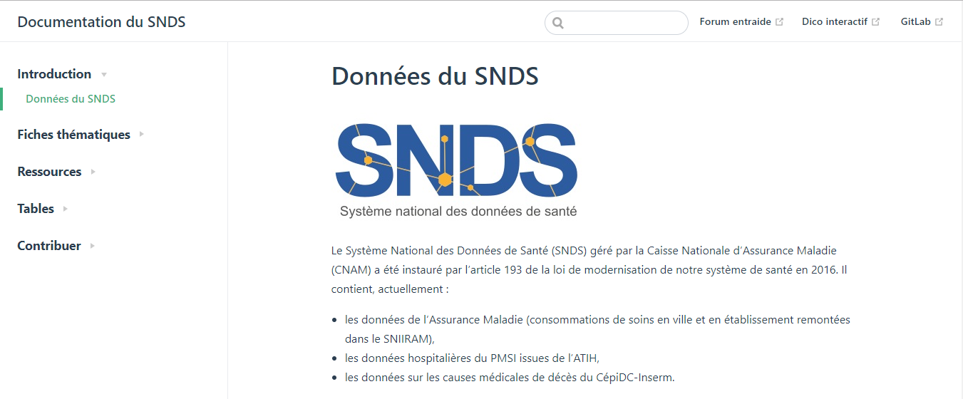 Documentation collaborative du SNDS