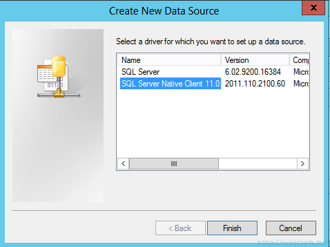 Windows Server 2012 SQL Server Native Client DSN