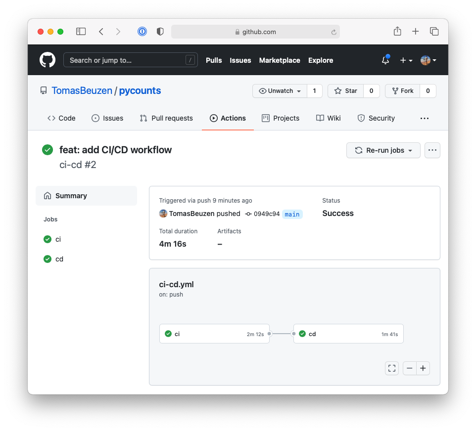 Successfully run continuous deployment workflow on GitHub.