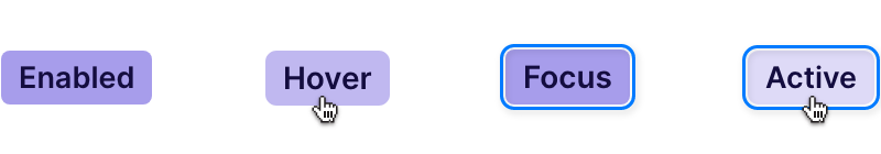 Examples of a button styles when enabled, hovered, focused and active