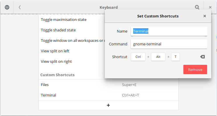 Setting custom keyboard shortcuts in
GNOME