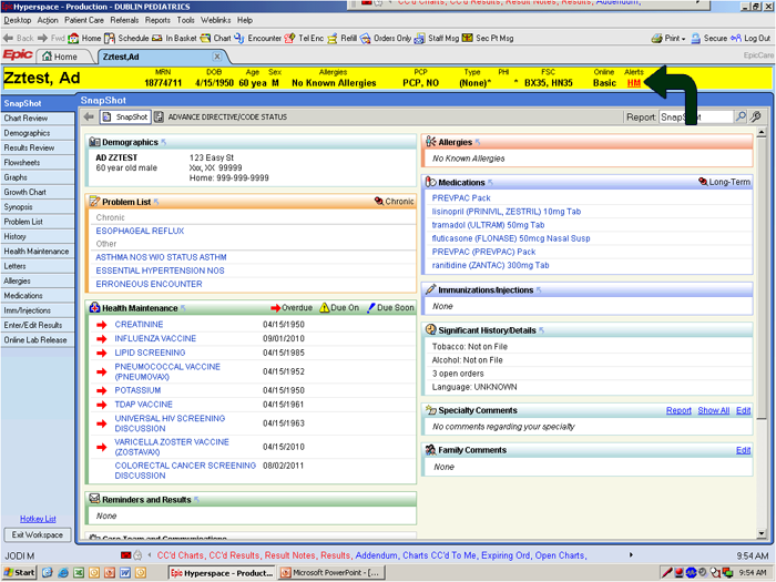 Screen of hospital's patient software