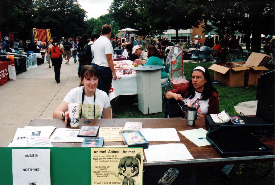 Anime In Northwest Ohio members tabeling at a BGSU Campusfest outside the then new Student Union.