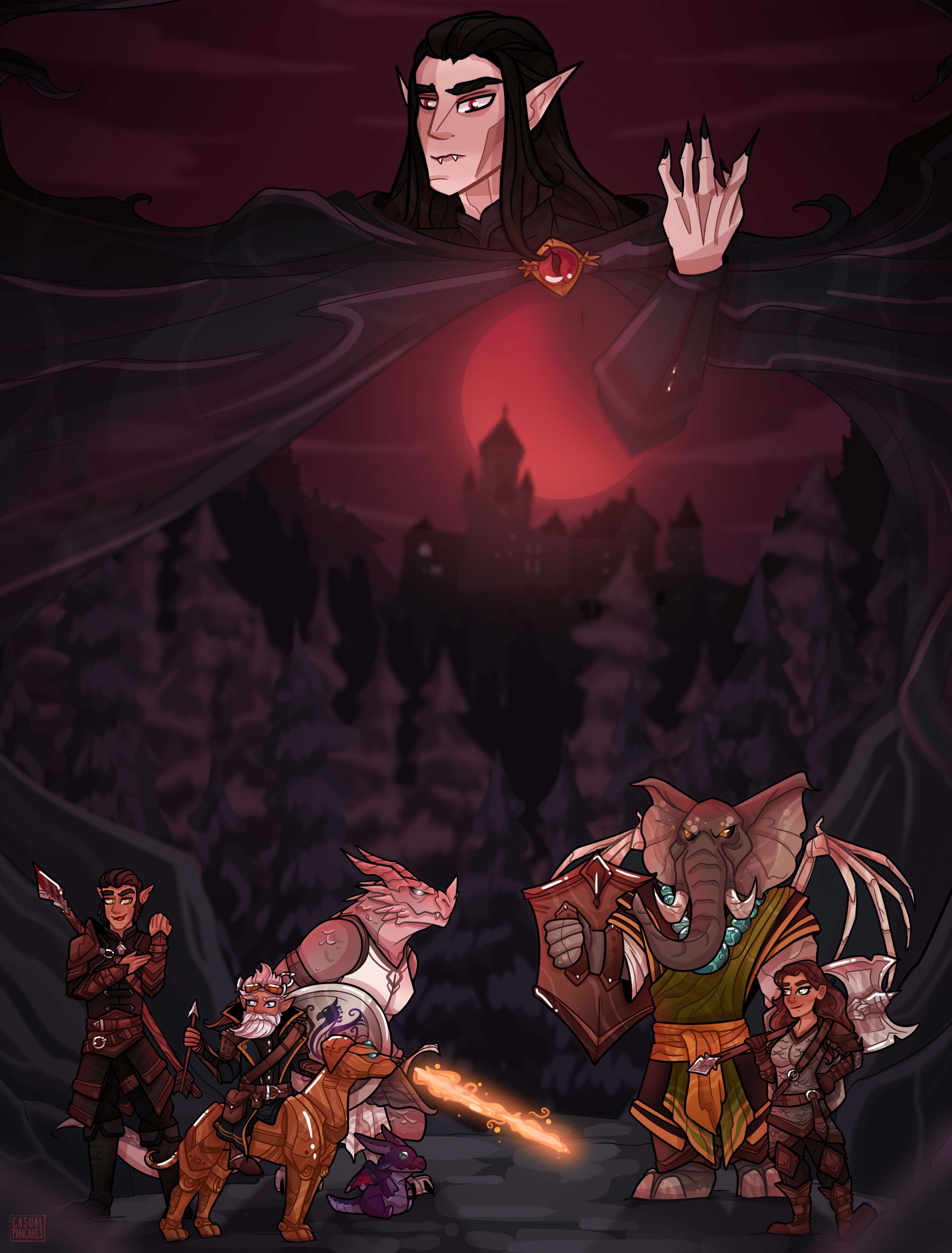 A dnd party under the blood moon of Strahd