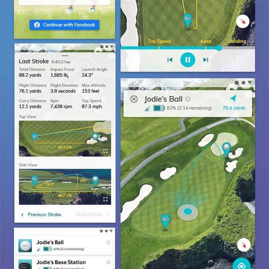 Screenshots of a golfing app