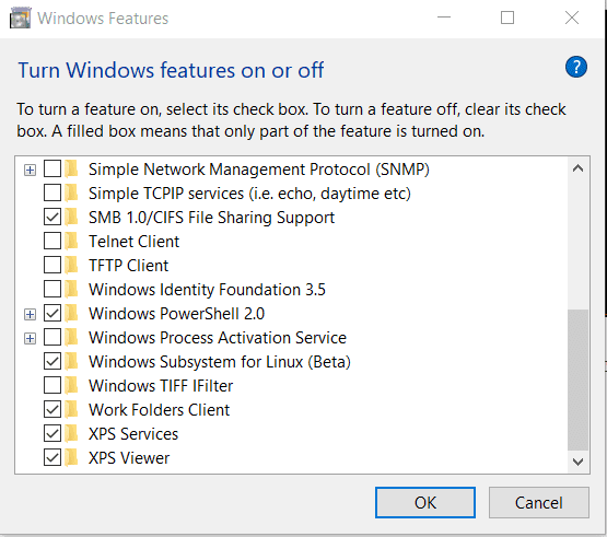 Turn windows features on or off не работает