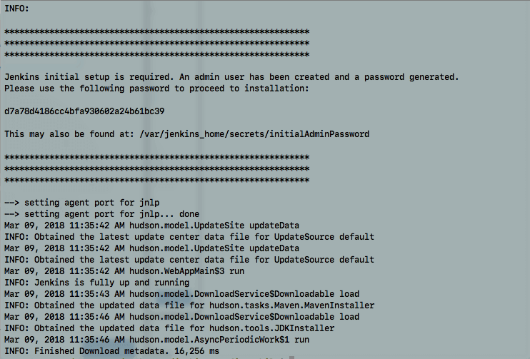 Jenkins output of the initial password in the command line