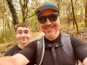 Selfie of Jacob and his Son on a hike in Rural Vermont