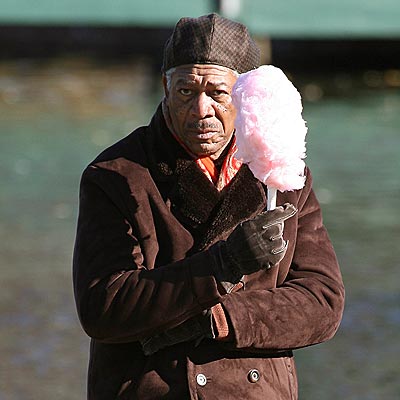 Morgan Freeman Holding Cotton Candy