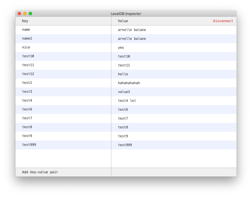 LevelDB Inspector app data page
