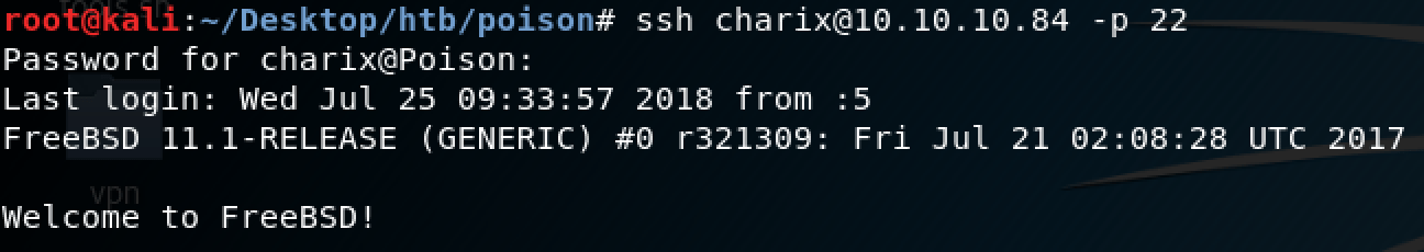 HackTheBox Poison - User SSH success