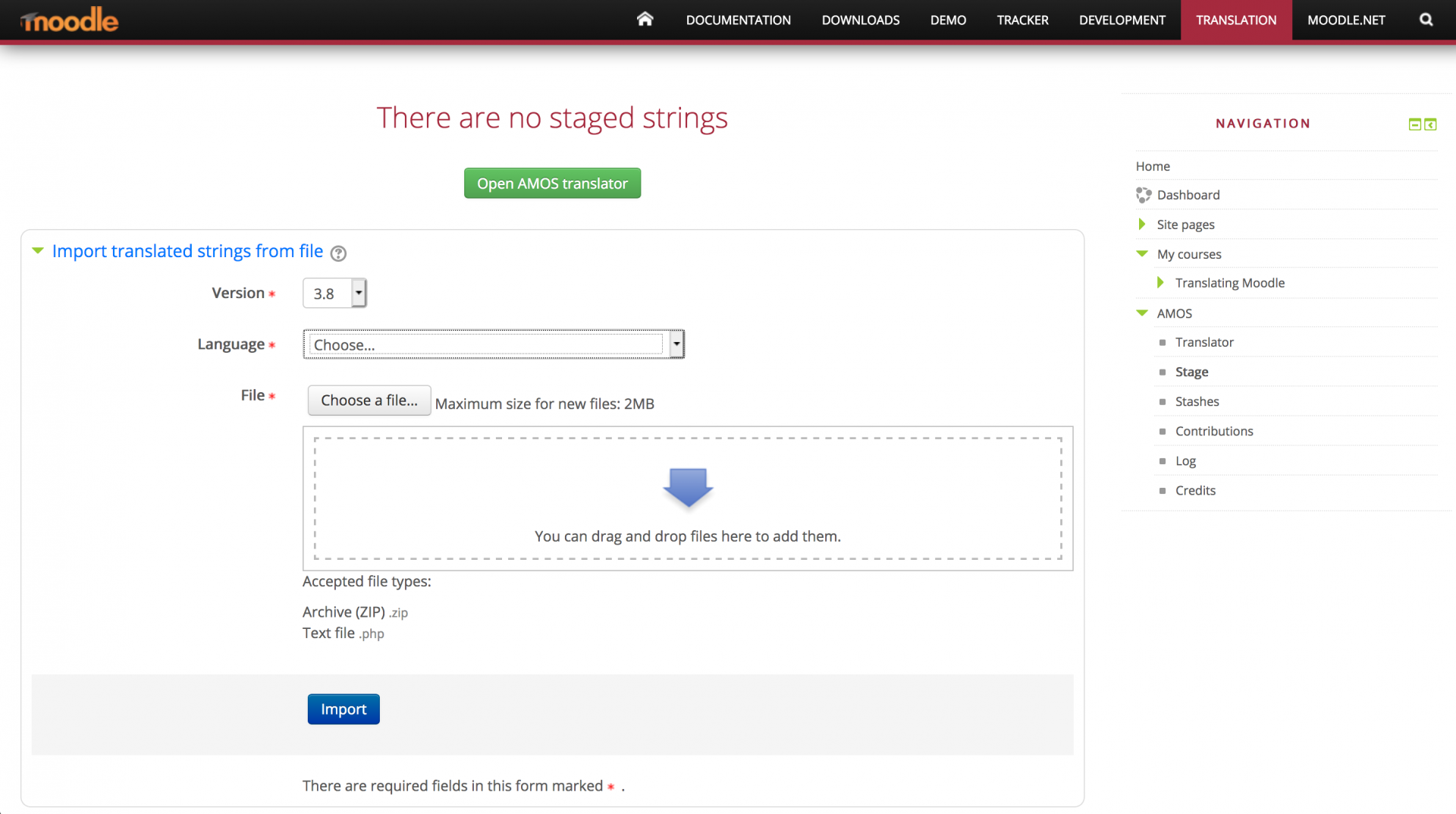 Empty stage allows you to import strings from a file