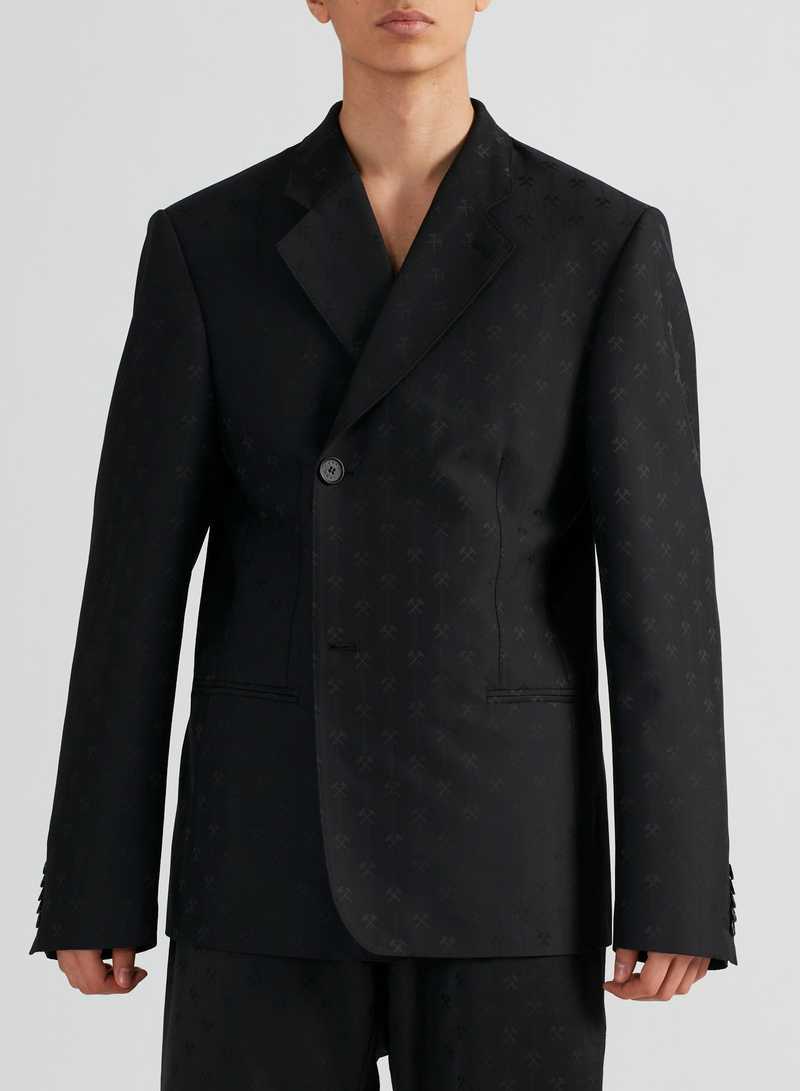 Perin Soft Tailoring Hammer Jacquard Black, front view. GmbH AW22 collection.