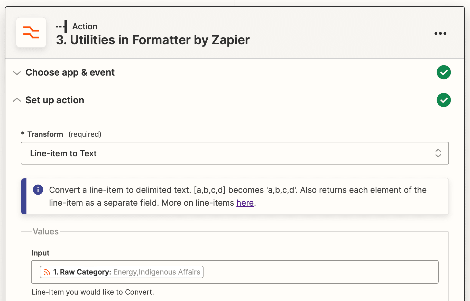 Screenshot of Zapier utilities formatter setup