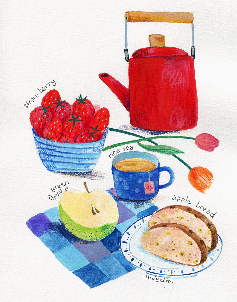 My comfort meals (2019) | gouache and colored pencils