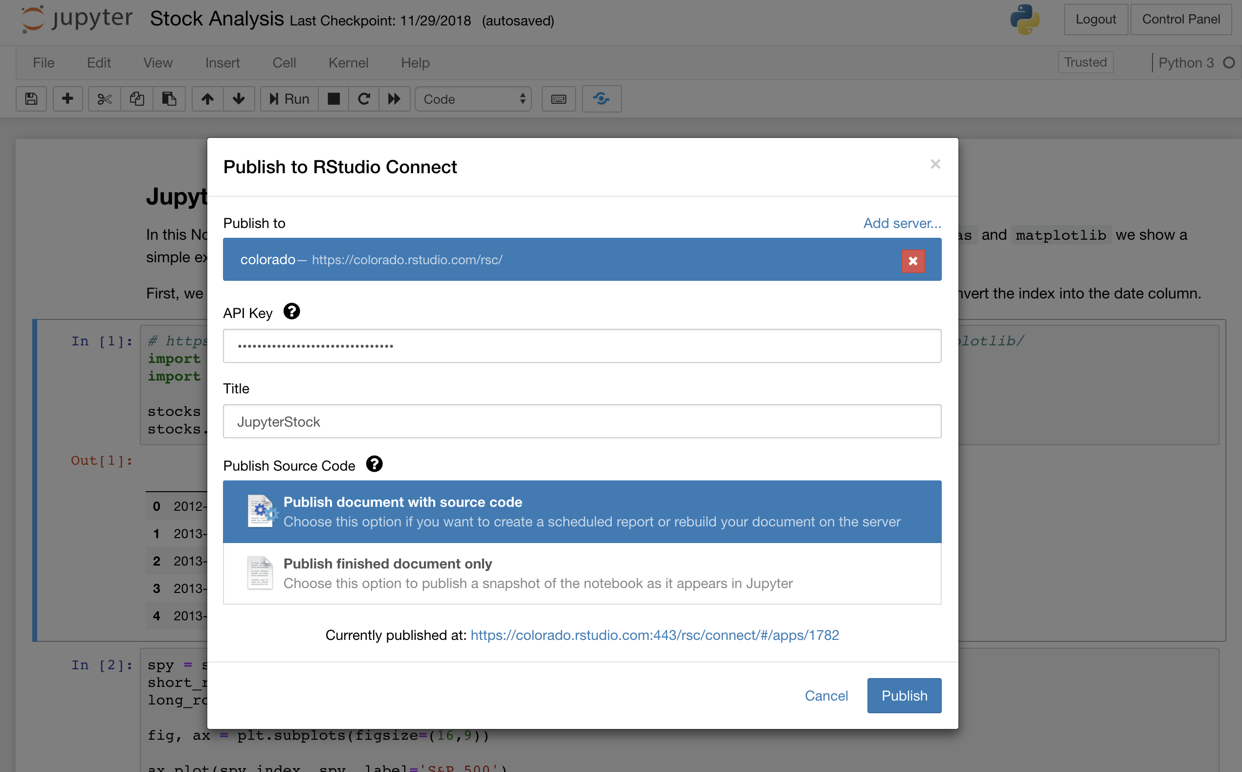 Publishing to Connect from Jupyter