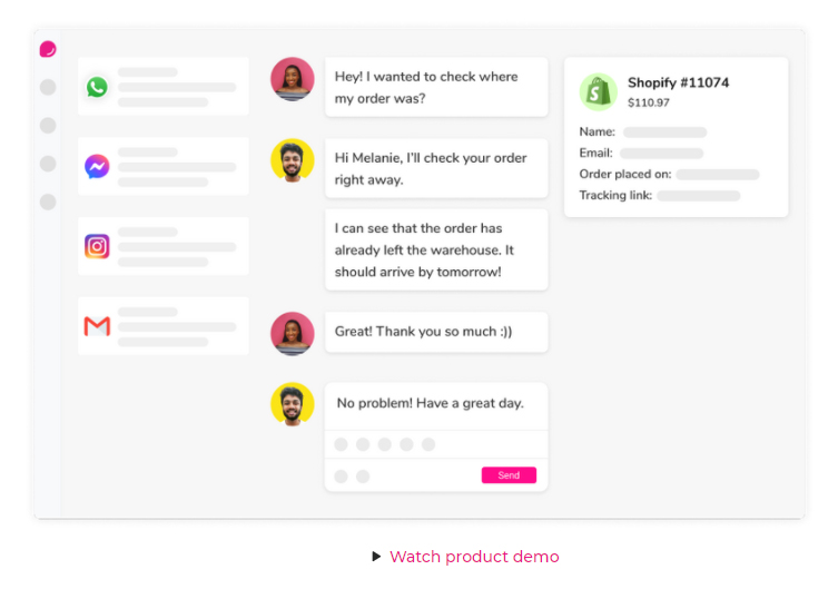 SaaS Landing Page Tips with Josh Garofalo: Screenshot of Delightchat's product demo section on its landing page