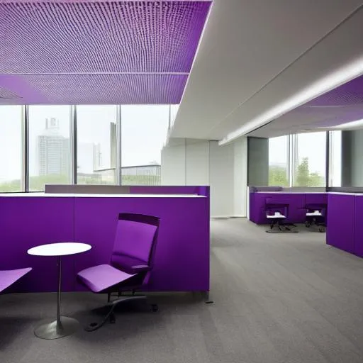 A purple-themed modern office