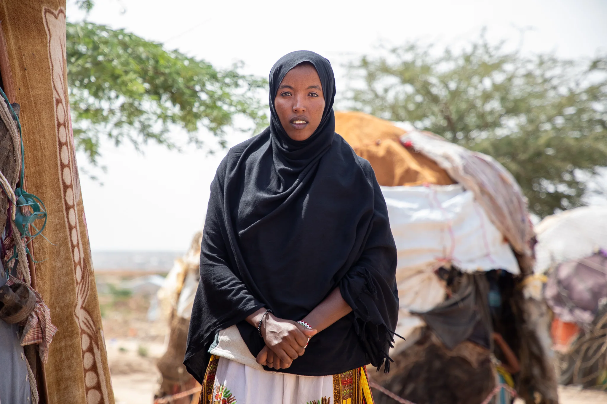 Portrait of a person in a displacement camp in Somalia.