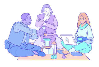 Illustration of a group of builders working together.