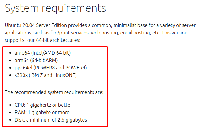 system requirements ubuntu server 20.04 lts