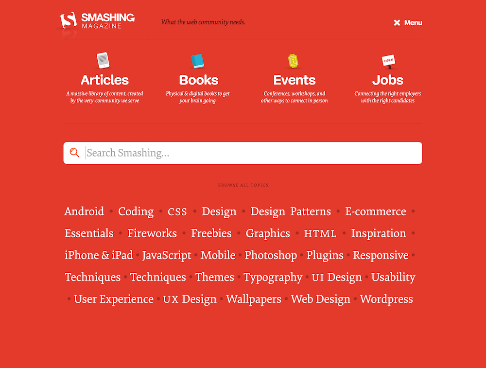 Screenshot of the initial Smashing Magazine navigation design