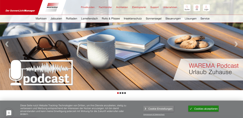 Example of a website with a less prominent cookie banner Example of a website with a less prominent cookie banner