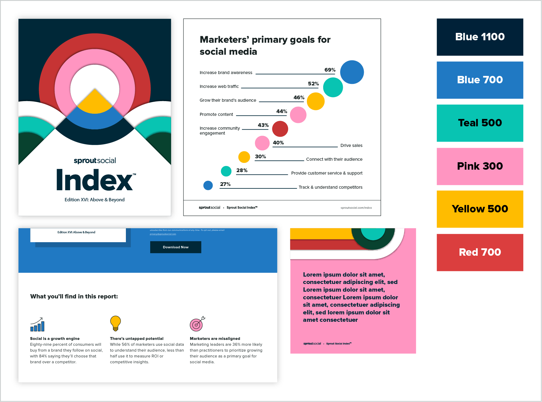screenshots of designs from the 2020 Index campaign