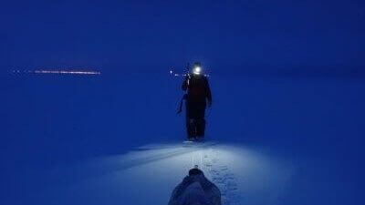 Scientist works in the Arctic night