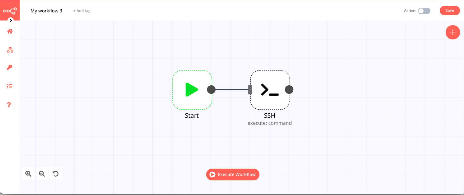 A workflow with the SSH node