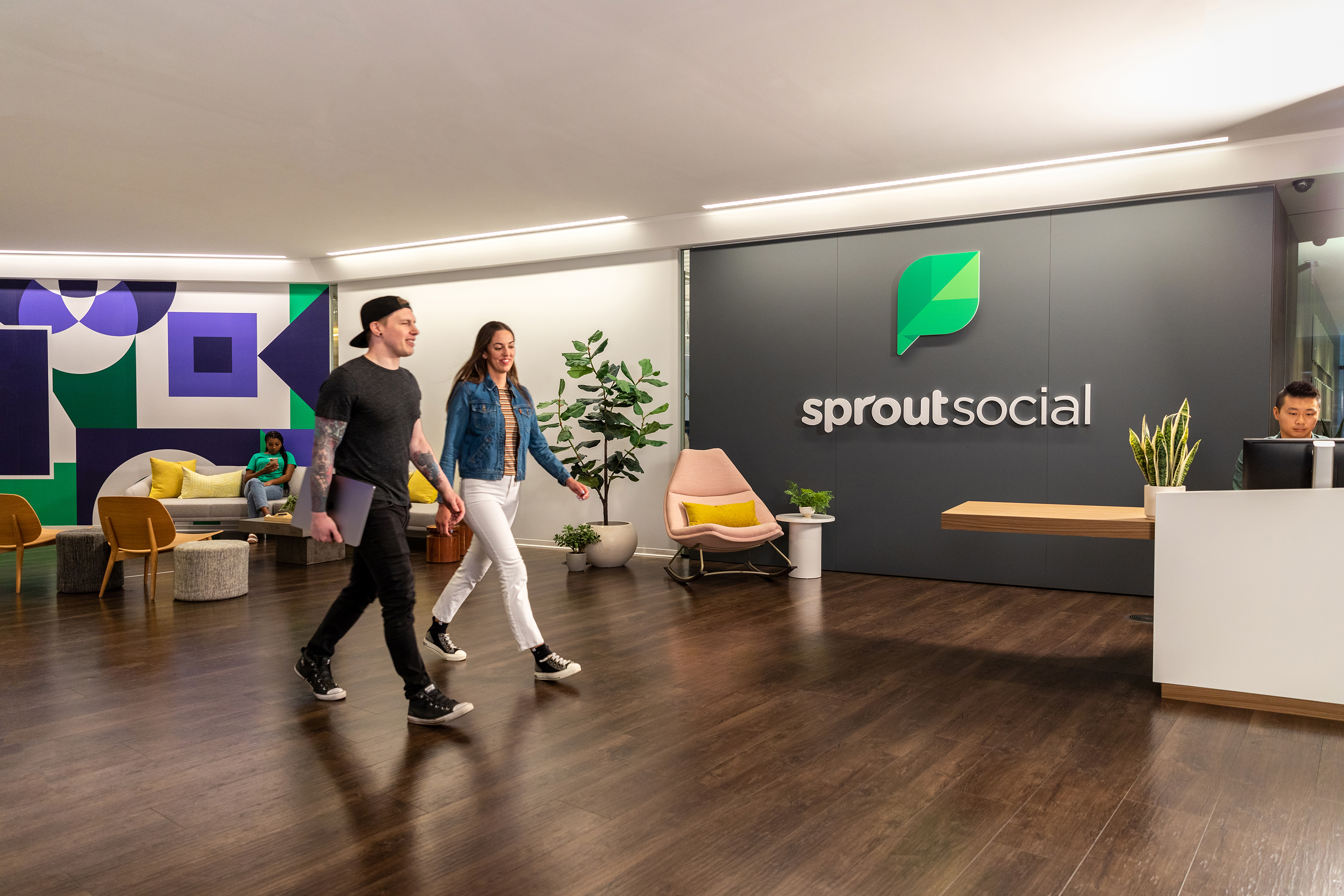 Sprout Social Chicago office lobby with people