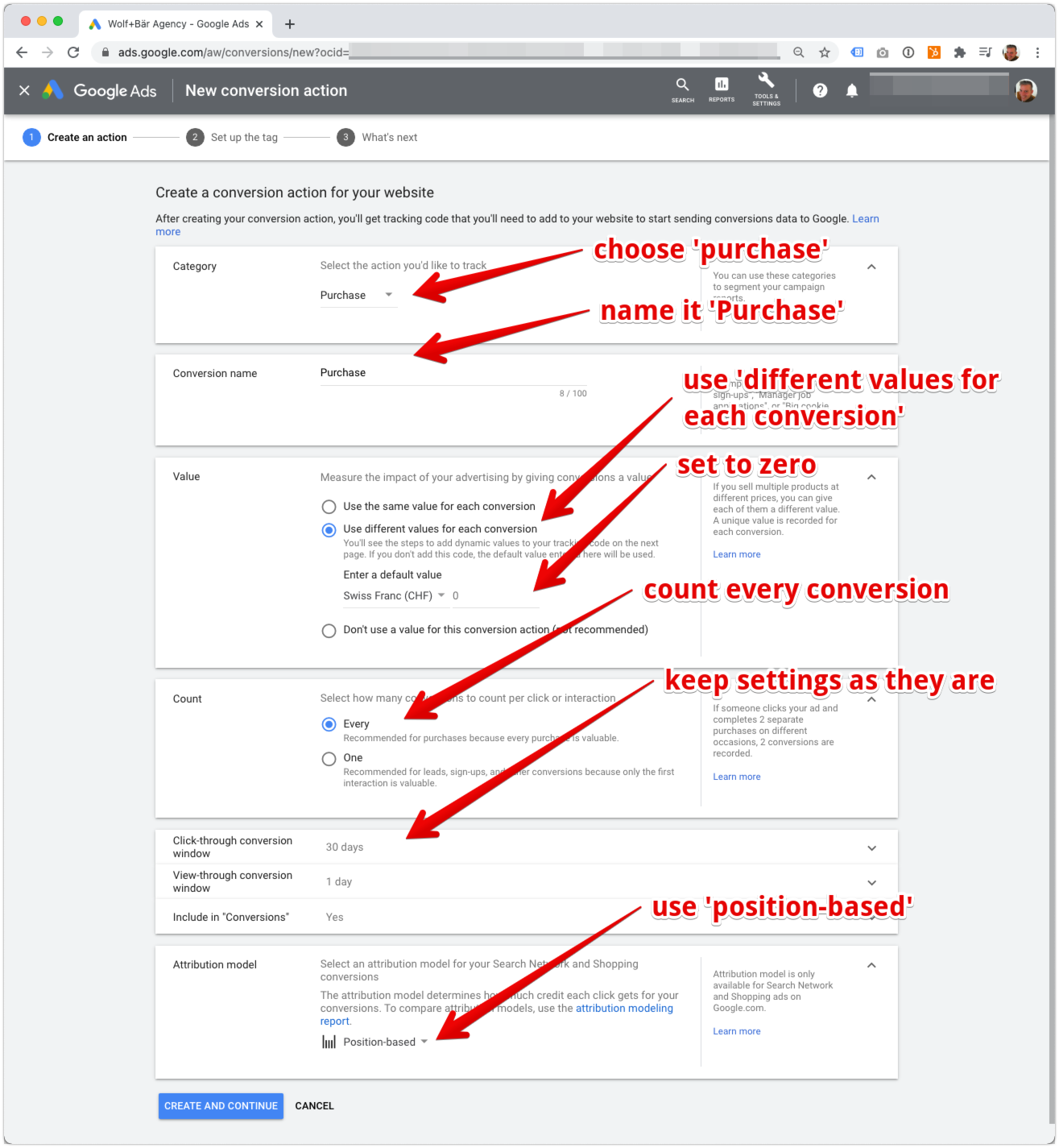 Google Ads conversion settings