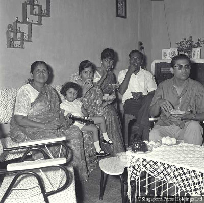 Hindu family celebrating Deepavali at home, 1963