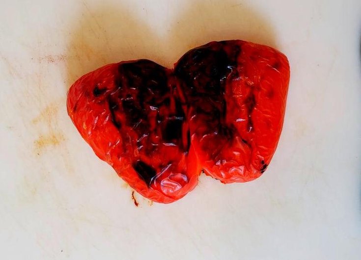 A Roasted red pepper slightly charred