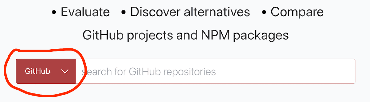 a screenshot of the new Moiva's select control to switch between GitHub and NPM search types