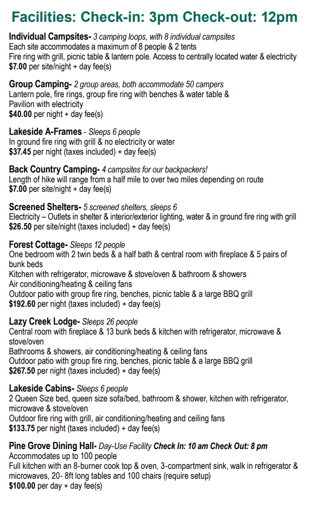 Information on the facilities