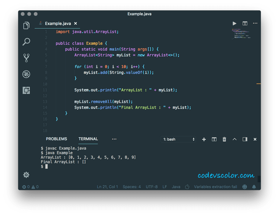 Size Of Empty Arraylist Java