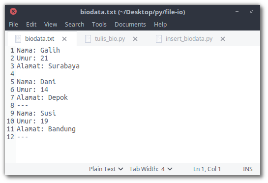 Data baru di file biodata