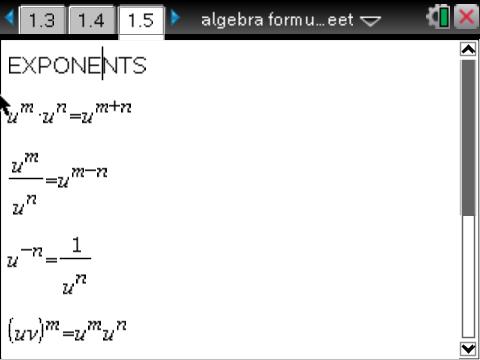 TI-Nspire algebra formula