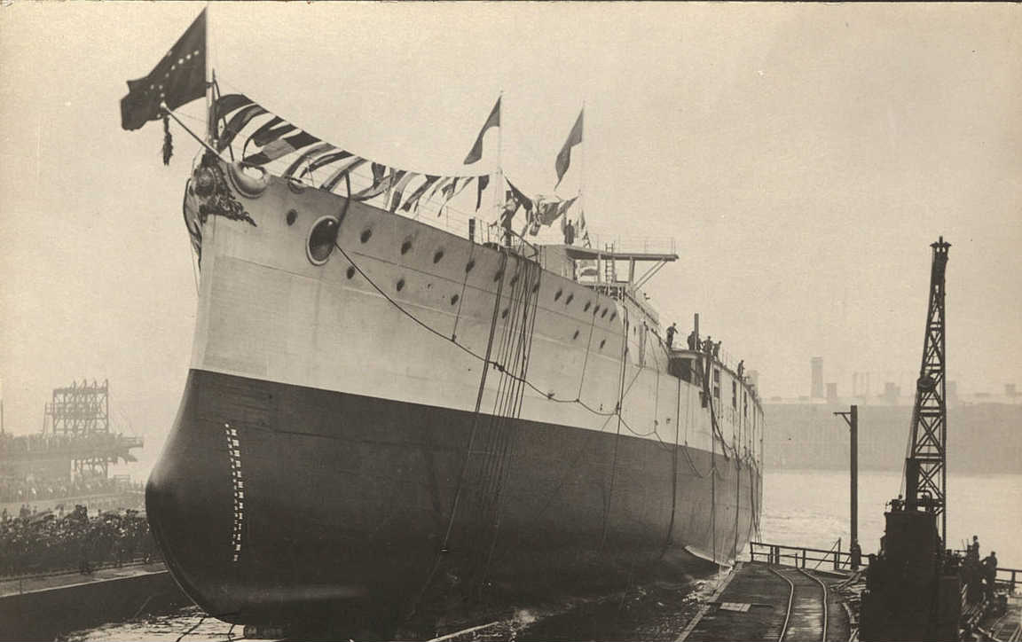 An old image of a ship launch