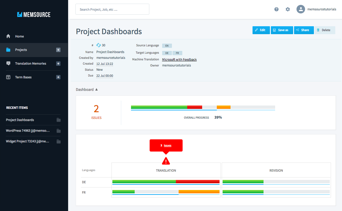 sales design ui report User  New Memsource Launched Interface