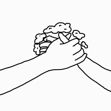An animation of drawn hands greeting each other with a fist bump